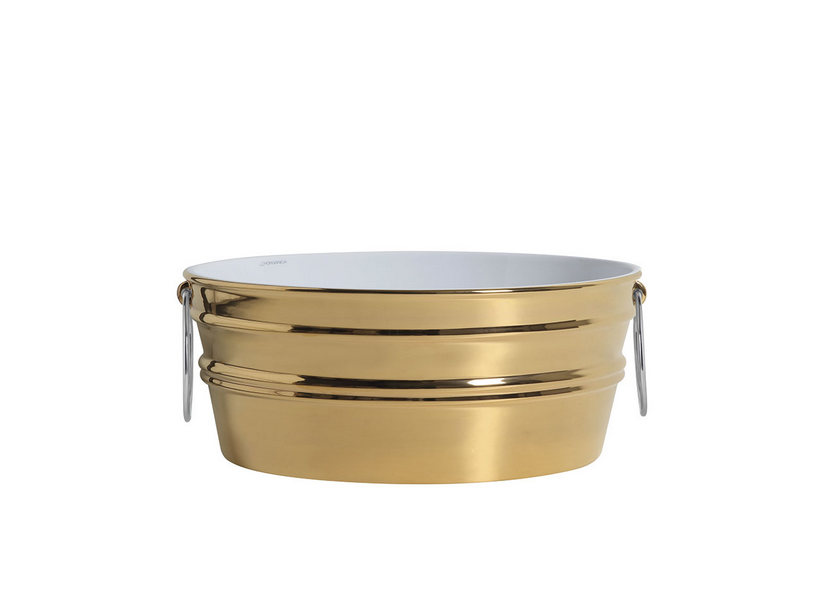 Hänge-/Aufsatzwaschbecken Tinozza 60X40Xh25 mit Ringen aus glänzender goldener Keramik