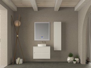 Meuble salle de bains FARO 80 cm cannelé blanc mat avec plan pour vasque à poser