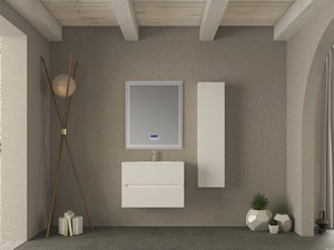 Meuble salle de bains FARO 80 cm cannelé blanc mat et lavabo Unitop en résine HIDE P46 blanc brillant