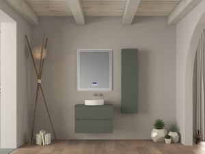 Meuble salle de bains FARO 80 cm cannelé vert mat avec plan pour vasque à poser