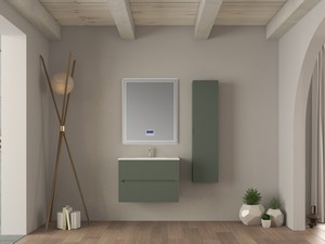 Meuble salle de bains FARO 80 cm cannelé vert mat et lavabo Unitop en céramique ANDY blanc brillant