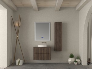 Meuble salle de bains FARO 80 cm cannelé noyer avec plan pour vasque à poser