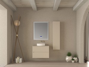 Meuble salle de bains FARO 80 cm cannelé blanc coton avec plan pour vasque à poser