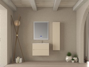 Meuble salle de bains FARO 80 cm cannelé blanc coton et lavabo Unitop en céramique ANDY blanc brillant