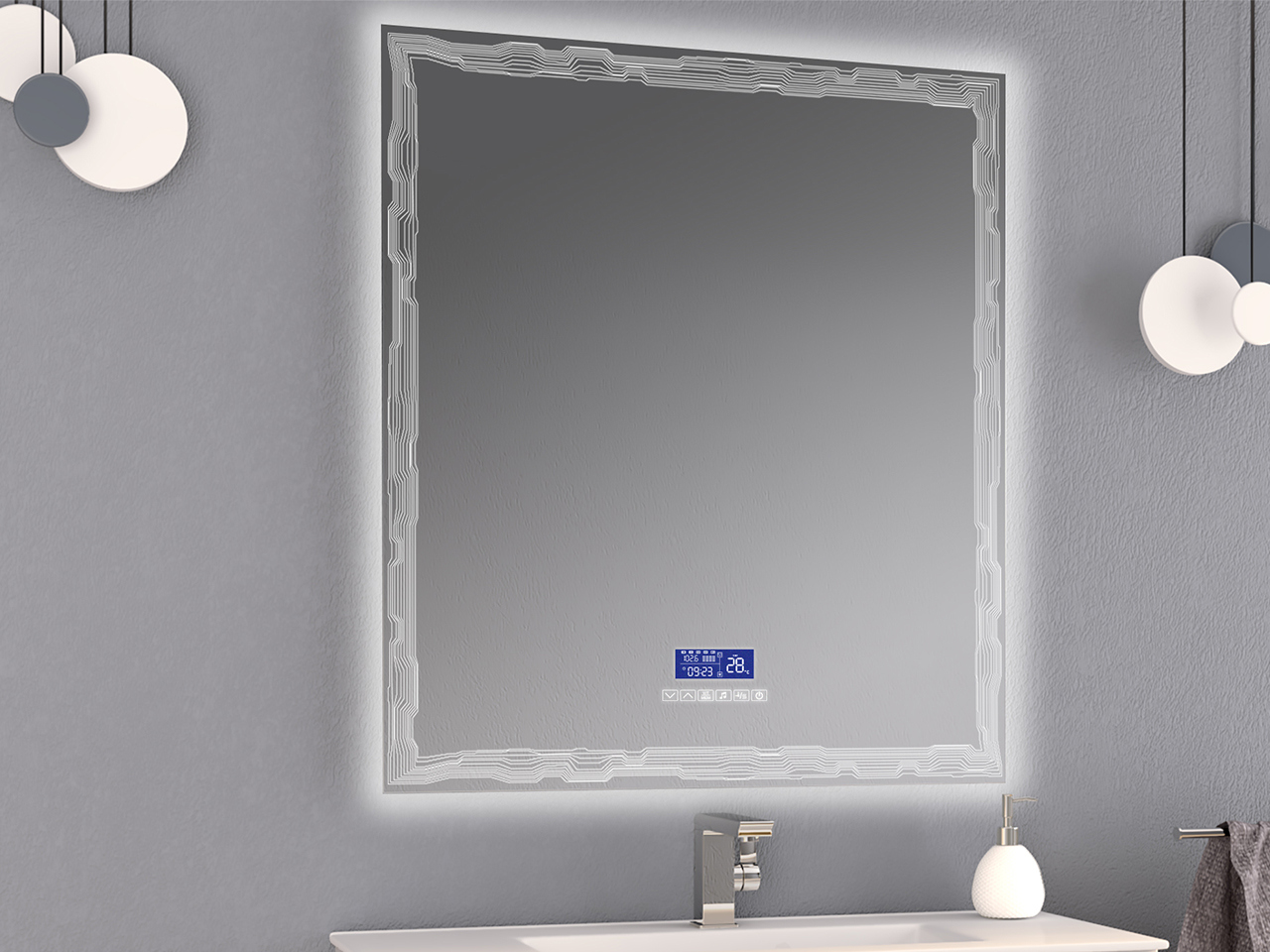 LEDSPIEGEL MULTIMEDIA 90x90 cm MIT RAHMEN Iperceramica