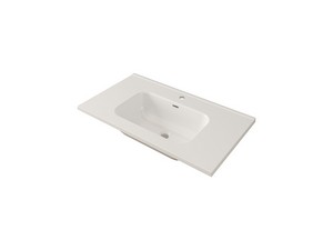Waschbecken Unitop Anika 81x46 cm zentrales Becken aus Keramik Weiss glänzend
