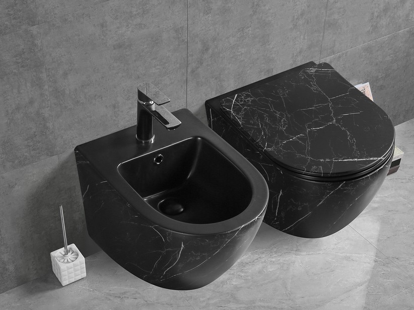 Cardano Rimless Black Marquinia Wall-Hung Sanitary Ware