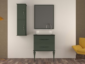 Standbadmöbel CLASSIC 75 cm mit 2 Schubladen und kleiner Platte für Aufsatzwaschbecken Salbeigrün matt