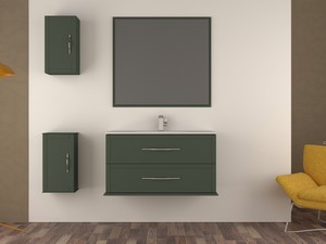 Hängebadmöbel CLASSIC 101 cm mit 2 Schubladen Salbeigrün matt und Unitop-Waschbecken aus Gussmarmor