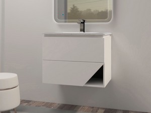 LUX L70 CM WALL-MOUNTED BATHROOM CABINET WITH 2 DRAWERS AND UNITOP RESIN WASHBASIN - MATT WHITE FINISH