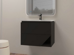 LUX L70 CM WALL-MOUNTED BATHROOM CABINET WITH 2 DRAWERS AND UNITOP RESIN WASHBASIN - GRAPHITE FINISH