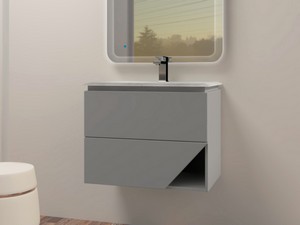Meuble salle de bains LUX L70 cm suspendu avec 2 tiroirs et lavabo Unitop en résine - finition gris mat