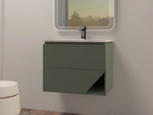 Meuble salle de bains LUX L70 cm suspendu avec 2 tiroirs et lavabo Unitop en résine - finition vert mat