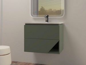 LUX L70 CM WALL-MOUNTED BATHROOM CABINET WITH 2 DRAWERS AND UNITOP RESIN WASHBASIN - MATT GREEN FINISH