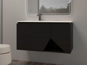 LUX L106 CM WALL-MOUNTED BATHROOM CABINET WITH 2 DRAWERS, 1 DOOR AND UNITOP RESIN WASHBASIN - GRAPHITE FINISH
