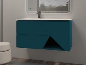 Meuble salle de bains LUX L106 cm suspendu avec 2 tiroirs, 1 porte et lavabo Unitop en résine - finition bleu pétrole mat