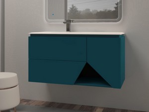 Mobile Bagno LUX L106 cm sospeso con 2 Cassetti, 1 Anta e Lavabo Unitop in Resina - finitura Blu Petrolio Opaco