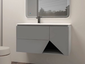 LUX L106 CM WALL-MOUNTED BATHROOM CABINET WITH 2 DRAWERS, 1 DOOR AND UNITOP RESIN WASHBASIN - CLOUD GREY FINISH