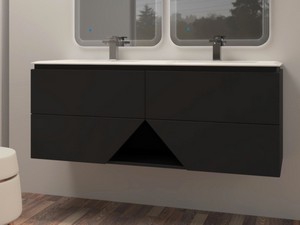 LUX L140 CM WALL-MOUNTED BATHROOM UNIT WITH 4 DRAWERS AND UNITOP DOUBLE BASIN IN RESIN - GRAPHITE FINISH