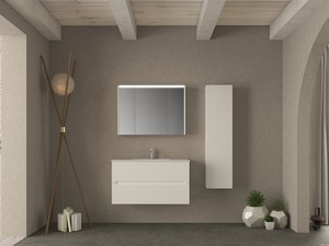 Meuble salle de bains FARO 100 cm cannelé blanc mat et lavabo Unitop en céramique ANDY blanc brillant