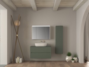 Meuble salle de bains FARO 100 cm cannelé vert mat avec plan pour vasque à poser