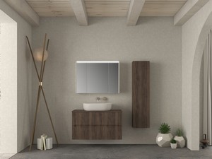 Meuble salle de bains FARO 100 cm cannelé noyer avec plan pour vasque à poser