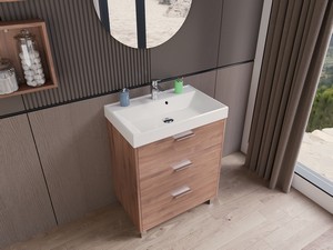 GARDENIA L70 CM FLOOR-STANDING BATHROOM CABINET WITH 3 DRAWERS AND RESIN UNITOP WASHBASIN - WALNUT FINISH