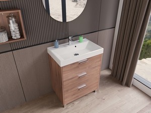 Meuble salle de bains Gardenia L70 cm sur pieds avec 3 tiroirs et lavabo Unitop en résine - finition noyer