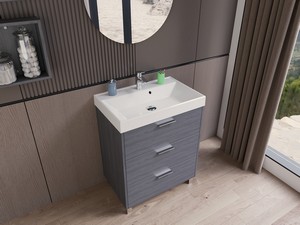 Meuble salle de bains Gardenia L70 cm sur pieds avec 3 tiroirs et lavabo Unitop en résine - finition ORME ONYX