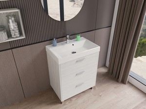 Meuble salle de bains Gardenia L70 cm sur pieds avec 3 tiroirs et lavabo Unitop en résine - finition ORME CRÈME