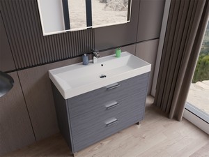 Meuble salle de bains Gardenia L100 cm sur pieds avec 3 tiroirs et lavabo Unitop en résine - finition ORME ONYX