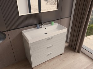 Meuble salle de bains Gardenia L100 cm sur pieds avec 3 tiroirs et lavabo Unitop en résine - finition ORME CRÈME
