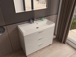 GARDENIA L100 CM FLOOR-STANDING BATHROOM CABINET WITH 3 DRAWERS AND RESIN UNITOP WASHBASIN - CREAM ELM FINISH