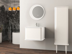 ATLAS BATHROOM CABINET L64 CM WALL-MOUNTED WITH 1 DRAWER AND UNITOP RESIN WASHBASIN - MATT WHITE FINISH