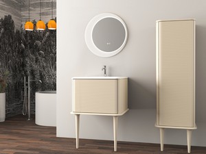Meuble salle de bains ATLAS L64 cm suspendu avec 1 tiroir et lavabo Unitop en résine - finition coton mat