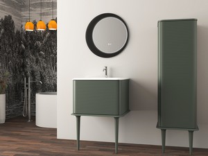 Meuble salle de bains ATLAS L64 cm à poser avec 1 tiroir et lavabo Unitop en résine - finition vert mat