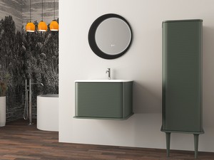 Meuble salle de bains ATLAS L64 cm suspendu avec 1 tiroir et lavabo Unitop en résine - finition vert mat