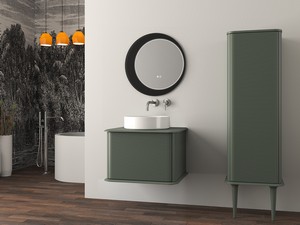 Meuble salle de bains ATLAS L64 cm suspendu avec 1 tiroir et plan - finition vert mat