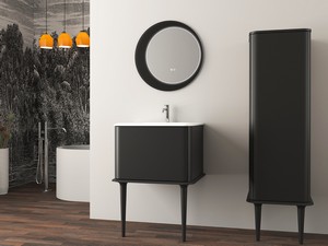 Meuble salle de bains ATLAS L64 cm à poser avec 1 tiroir et lavabo Unitop en résine - finition noir mat