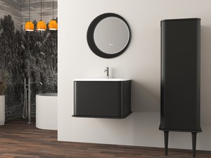 ATLAS BATHROOM CABINET L64 CM WALL-MOUNTED WITH 1 DRAWER AND UNITOP RESIN WASHBASIN - MATT BLACK FINISH