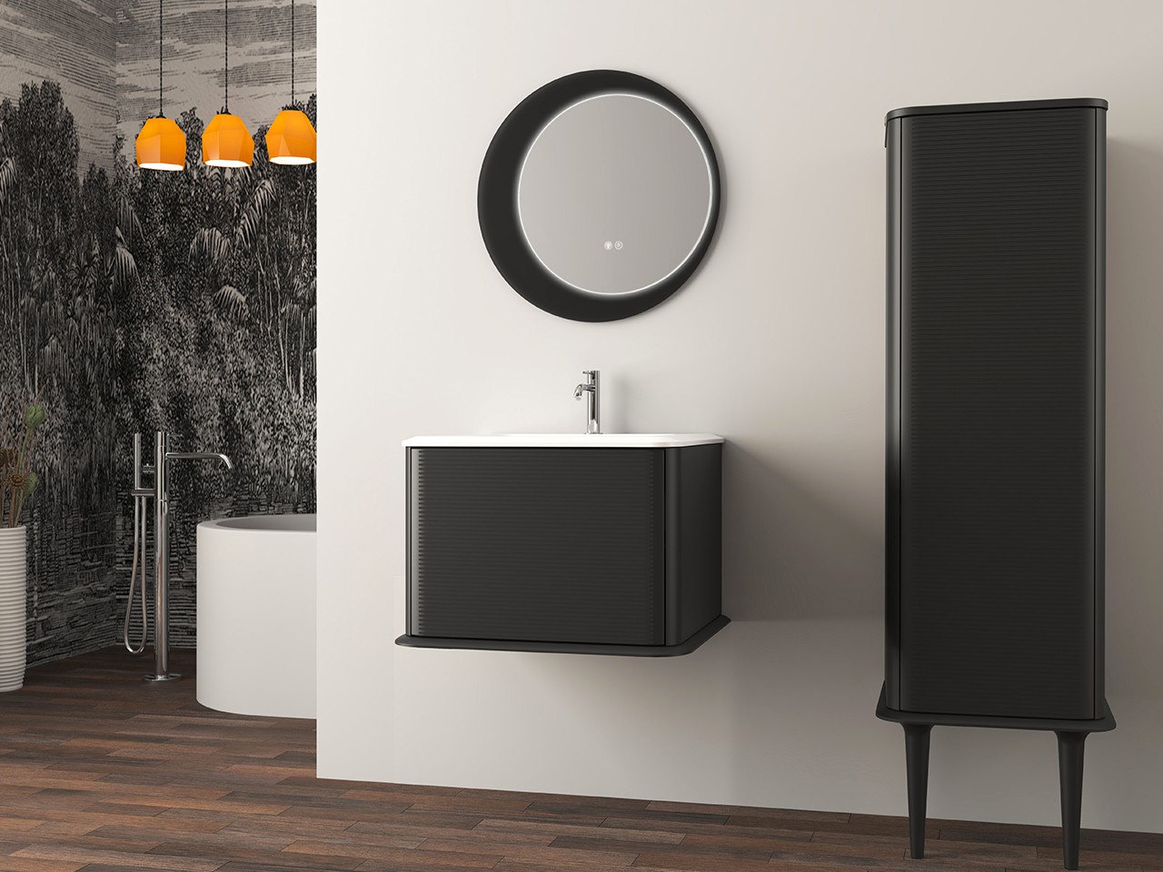 Meuble salle de bains ATLAS L64 cm suspendu avec 1 tiroir et lavabo