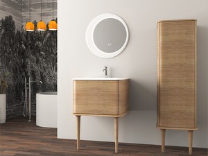 Meuble salle de bains ATLAS L64 cm à poser avec 1 tiroir et lavabo Unitop en résine - finition chêne tabac mat