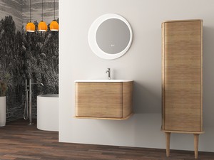 Meuble salle de bains ATLAS L64 cm suspendu avec 1 tiroir et lavabo Unitop en résine - finition chêne tabac mat