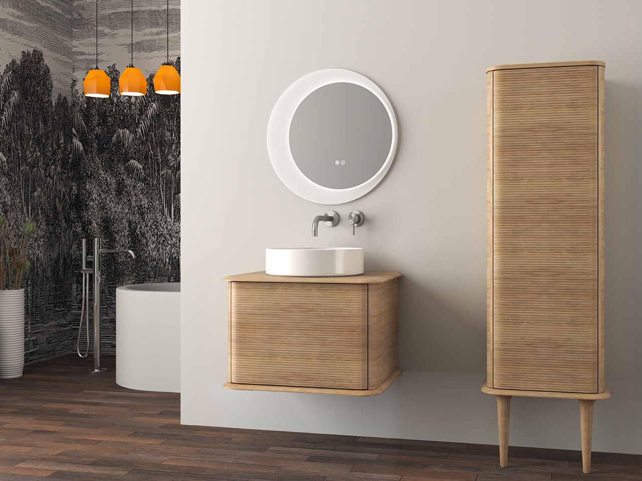 Meuble salle de bains ATLAS L64 cm suspendu avec 1 tiroir et plan
