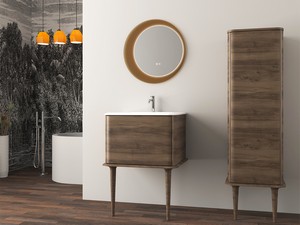 ATLAS BATHROOM CABINET L64 CM FLOOR-STANDING WITH 1 DRAWER AND UNITOP RESIN WASHBASIN - MATT WALNUT FINISH