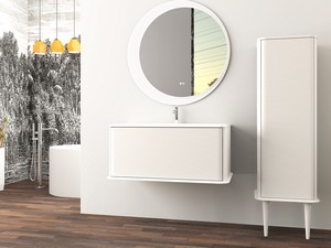 ATLAS BATHROOM CABINET L98 CM WALL-MOUNTED WITH 1 DRAWER AND UNITOP RESIN WASHBASIN - MATT WHITE FINISH