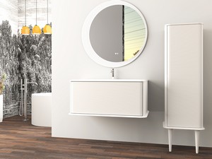 Meuble salle de bains ATLAS L98 cm suspendu avec 1 tiroir et lavabo Unitop en résine - finition blanc mat