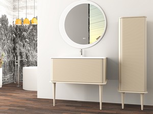 Meuble salle de bains ATLAS L98 cm à poser avec 1 tiroir et lavabo Unitop en résine - finition coton mat