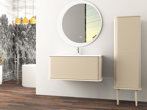 Meuble salle de bains ATLAS L98 cm suspendu avec 1 tiroir et lavabo Unitop en résine - finition coton mat