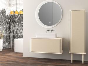 Meuble salle de bains ATLAS L98 cm suspendu avec 1 tiroir et plan - finition coton mat